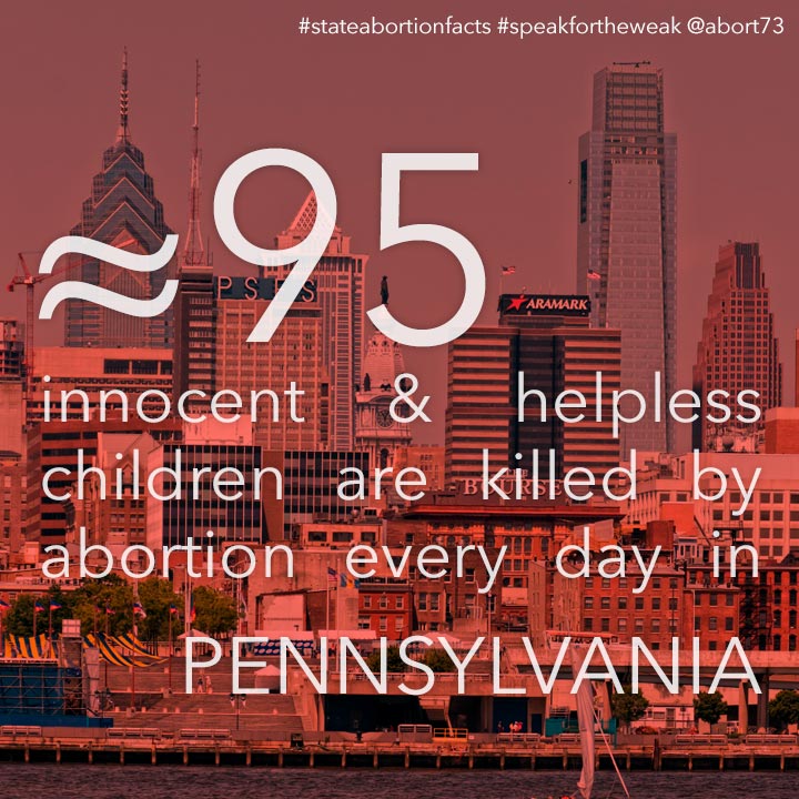 ≈ 95 innocent & helpless children are killed by abortion every day in Pennsylvania