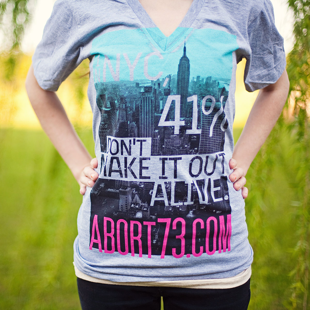 In NYC, 41% Don’t Make it Out Alive (Abort73 Unisex V-neck)