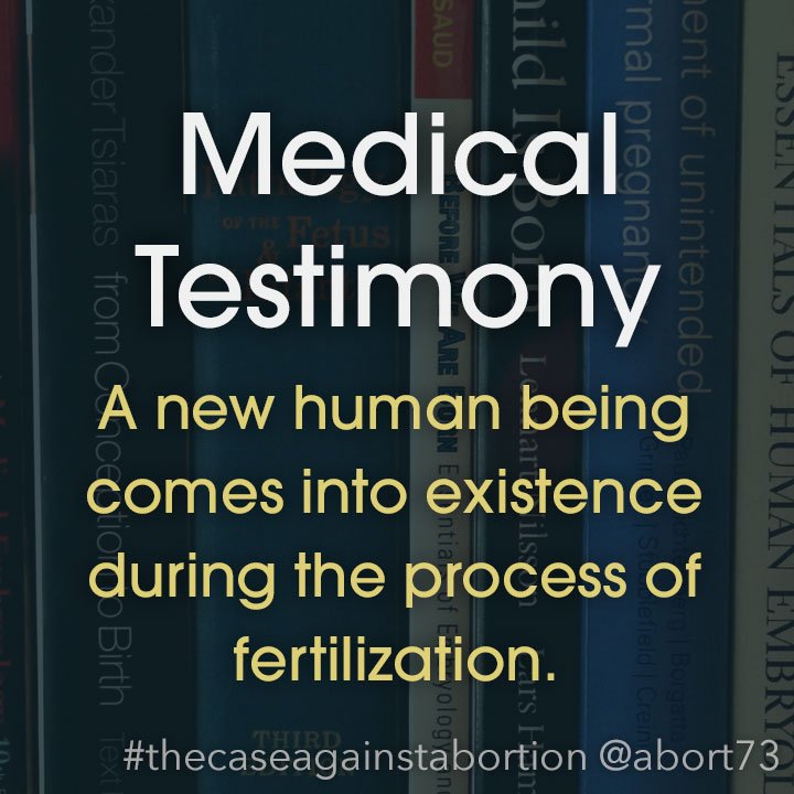 Medical Testimony: A new human being comes into existence during the process of fertilization.