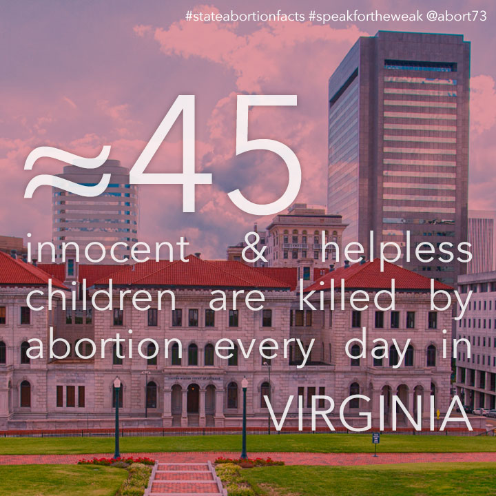 ≈ 45 innocent & helpless children are killed by abortion every day in Virginia